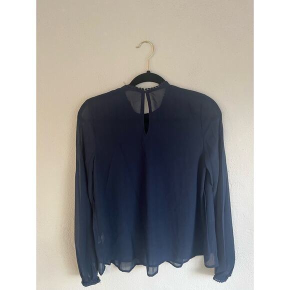 Anthropologie Endless Rose Sheer Navy Pleated Blouse w/ Lace Detail, Lar… - Picture 8 of 11